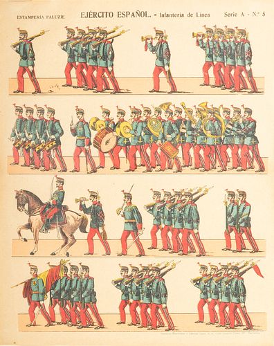 Spanish Color Lithograph on Paper, Ca. Early 20th C., "Line Infantry", H 13.5" W 10.75"