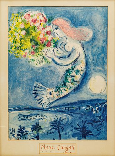 After Marc Chagall (French/Russian, 1887-1985) Lithograph in Colors on Paper, 1961, H 39" W 24"