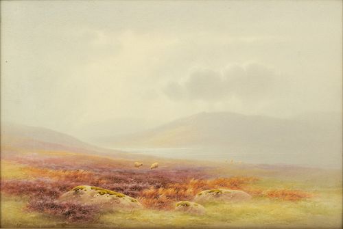 Charles Edward Brittan (British, 1870-1949) Watercolor on Watercolor Board Ca. 1900, "Loch Rannoch, Scotland14", 21.75 H 14" W 21"