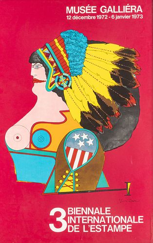 Richard Lindner (American, 1901-1978) Lithograph Poster, Ca. 1972, 3 Biennale Internationale D'Estampe, H 35" W 23.5"