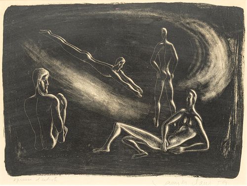 Lithograph on Paper, Ca. 1959, "Figure Study", H 13.5" W 18.75"