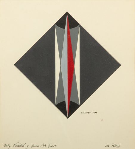 Rinaldo Paluzzi (American, 1927-2013) Acrylic on Paper, Ca. 1973, Geometric Composition, H 8" W 7"