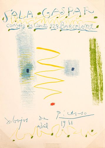 Pablo Picasso (Spanish, 1881-1973) Lithographic Poster 1961, "Sala Gaspar, Barcelona", H 27.5" W 19.8"