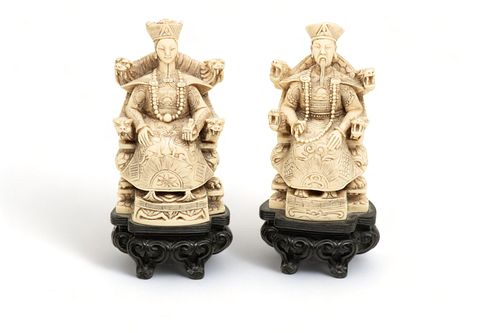 Chinese Emperor And Empress Composition Figures, Seated on Dragon Thrones H 6.7"