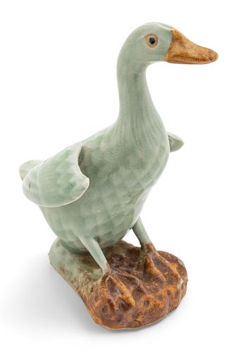 Celadon Porcelain Duck (China) Ca. 1900, H 6.2"