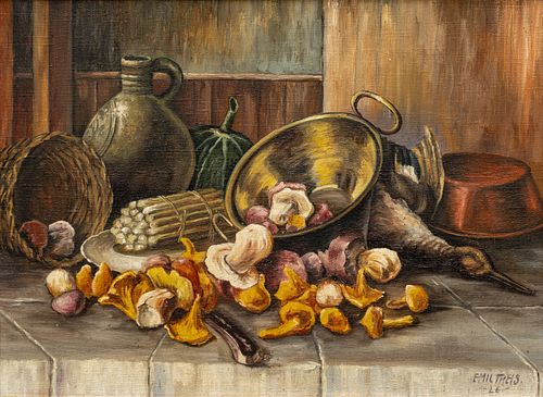 Emil Treis Oil on Canvas, Ca. 1926, "Still Life", H 12.75" W 17.5"