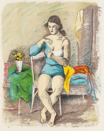 Nicolai Cikovsky (Russian-American, 1894-1984) Lithograph in Colors on Paper, "Seated Dancer", H 22" W 17"