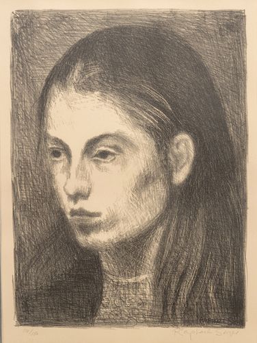 Raphael Soyer (American, 1899-1987) Lithograph on Wove Paper, "Portrait of Joan", H 14.75" W 10.5"