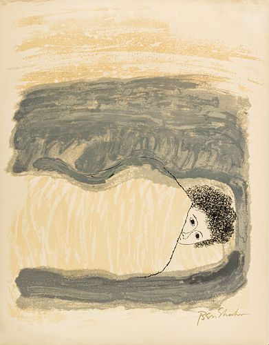 Ben Shahn (American, 1898-1969) Lithograph on Arches Paper, Ca. 1968, "To Childhood Illness", H 21" W 15.5"