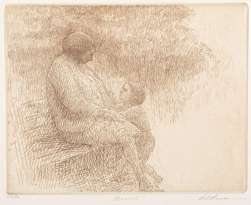 Harold Altman (American, 1924-2003) Etching on Paper, "Bench", H 6.9" W 9"