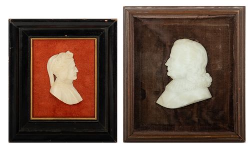 Carved Marble Profile Portraits, Two. H 6" W 4.5"