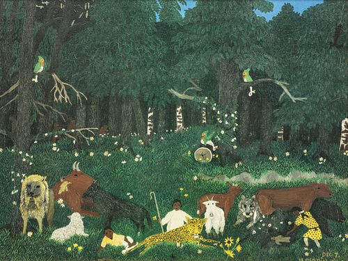 After Horace Pippin (American, 1888-1946) Offset Lithograph on Canvas, Holy Mountain II, H 22" W 29.5"