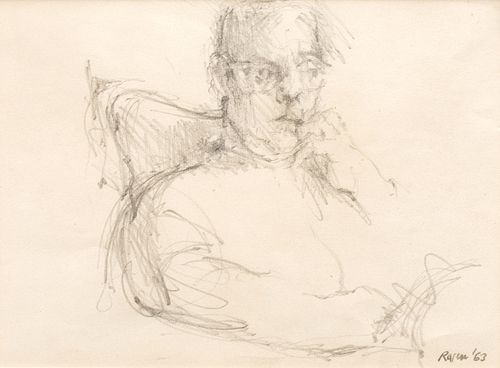 James Mahlon Rosen (American, 1933-2023) Pencil Sketch on Paper 1963, "Study of Man", H 3.7" W 5"