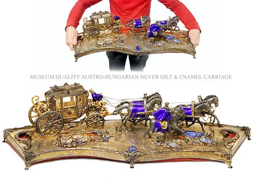 An Exquisite Museum Quality Austro-Hungarian Silver Gilt & Enamel Carriage Group Figurines