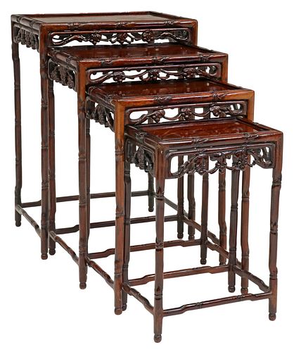 (4) CHINESE CARVED ROSEWOOD NESTING TABLES