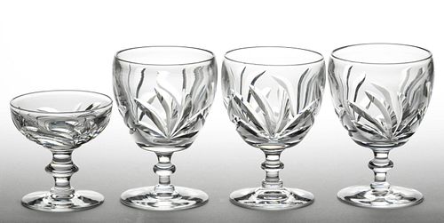 STEUBEN NO. 6936 / LEAVES ART GLASS DRINKING ARTICLES, LOT OF FOUR