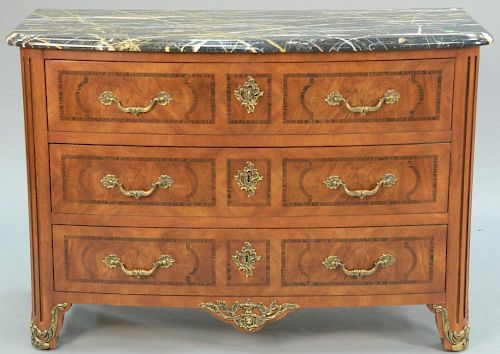 Henredon French style marble top three drawer chest with black marble top, signed in drawer: Henredon. ht. 36in., wd. 51in., 
