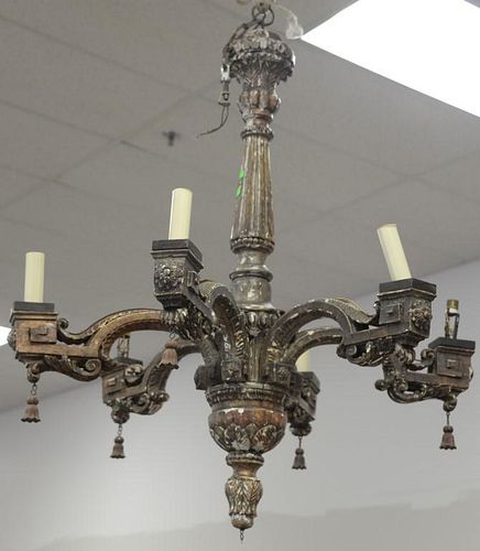 Italian Rococo chandelier, five light carved wood and polychromed painted. ht. 45in., dia. 40in.