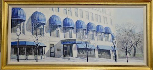 Jean Cain oil on canvas "Ritz Carlton" signed lower left Jean S. Cain. 28 1/2" x 69"  Property from Credit Suisse's Americana