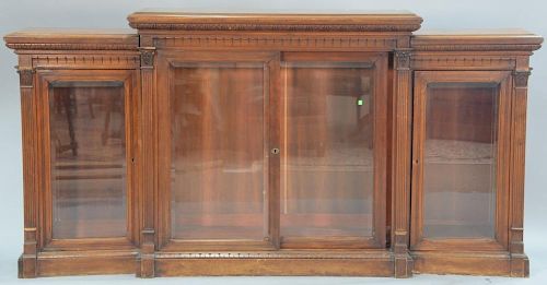 Victorian three piece cabinet with brass gallery top. ht. 52in., lg. 99in., dp. 18in.