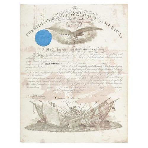 Abraham Lincoln Appointment Signed as President for Richard P.H. Durkee, Captain, US Army, 14th Regiment
