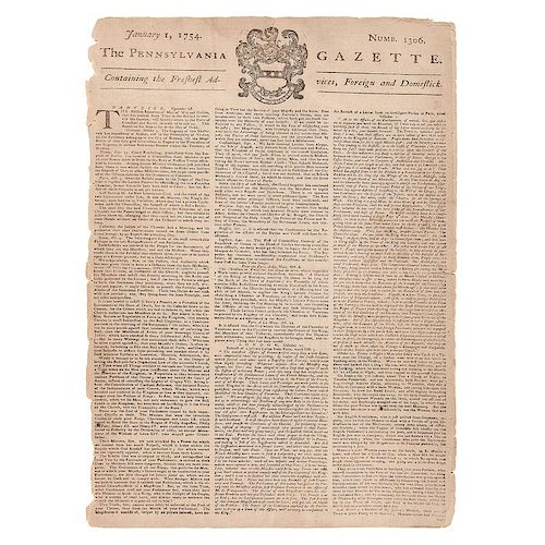 Pennsylvania Gazette, January 1754, Featuring Numismatic Content
