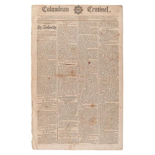 Columbian Centinel, June 1792, with Front Page Printing of “An Act to Provide for a Copper Coinage”