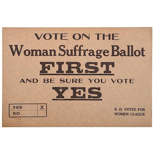 Woman Suffrage Ballot, North Dakota, Small Broadside, Plus