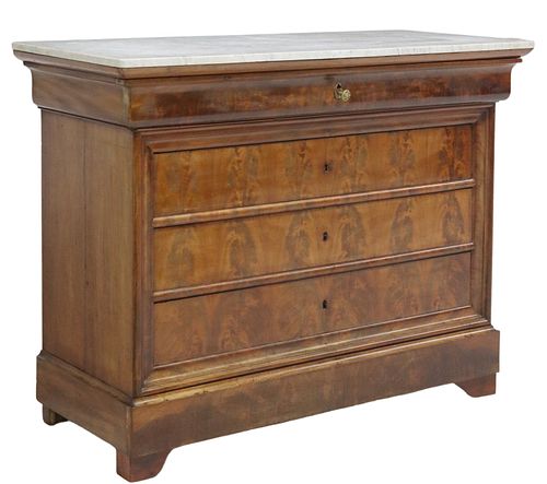 FRENCH LOUIS PHILIPPE MARBLE-TOP FLAME MAHOGANY COMMODE