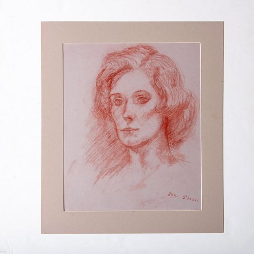 Joan Sloan, Large Original Red Chalk Drawing on Paper Signed
