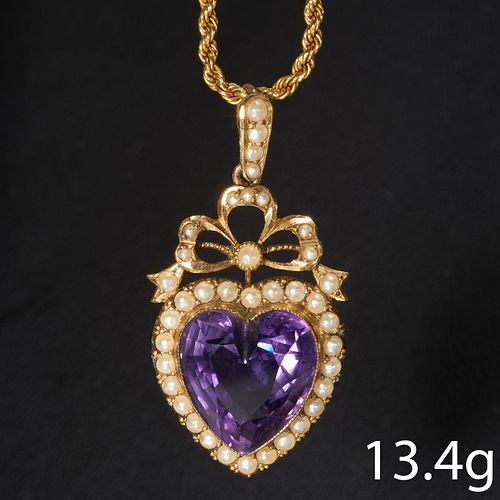 VICTORIAN AMETHYST AND PEARL HEART PENDANT NECKLACE