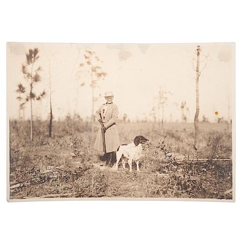 Annie Oakley and her Dog Dave, Photograph Taken During a Shooting Excursion, Inscribed by Frank Butler