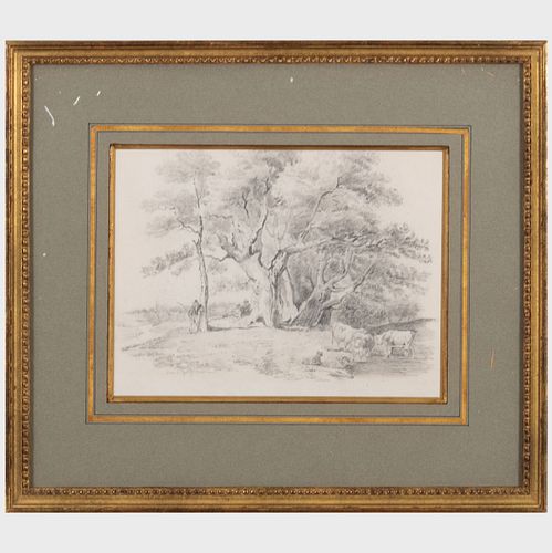 Attributed to Charles François Daubigny (1817-1878): Paysage aux Arbres