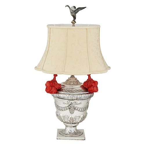 SILVER URN FORM LAMP