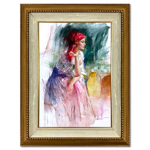 Pino (1939-2010), "Lost in Thought" Framed Original Oil Painting on Board, Hand Signed with Letter of Authenticity.