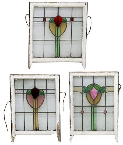 (3) ENGLISH STAINED & LEADED GLASS ARCHITECTURAL WINDOWS