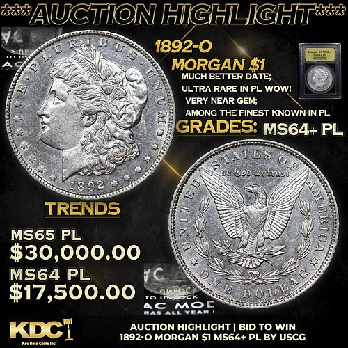 ***Auction Highlight*** 1892-o Morgan Dollar $1 Graded Choice Unc+ PL By USCG (fc)