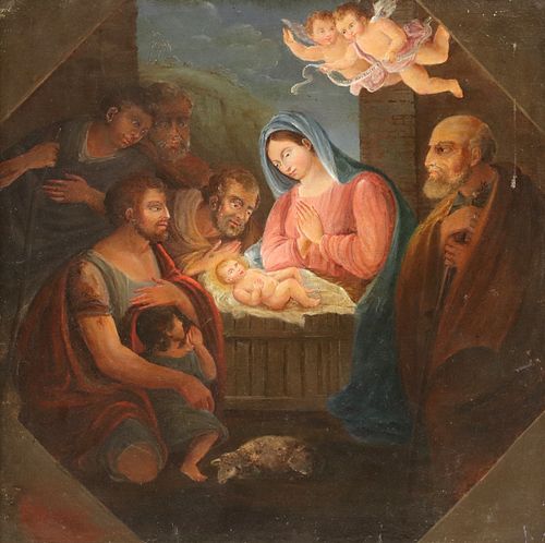 AFTER GUIDO RENI OIL PAINTING ADORATION OF SHEPHERDS