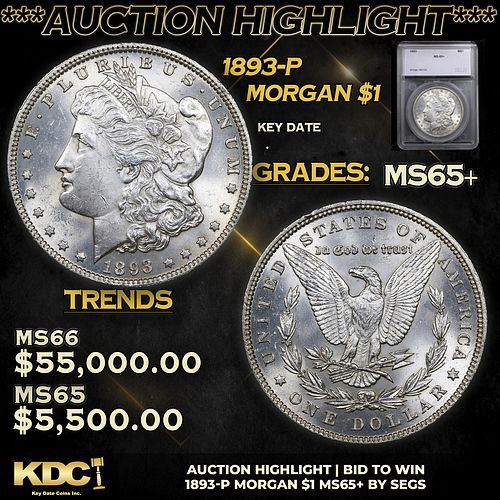 ***Auction Highlight*** 1893-p Morgan Dollar 1 Graded ms65+ by SEGS (fc)