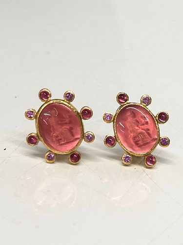 Elizabeth Locke 19K Gold Pink Sapphire Earrings
