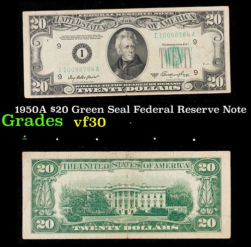1950A $20 Green Seal Federal Reserve Note Grades vf++