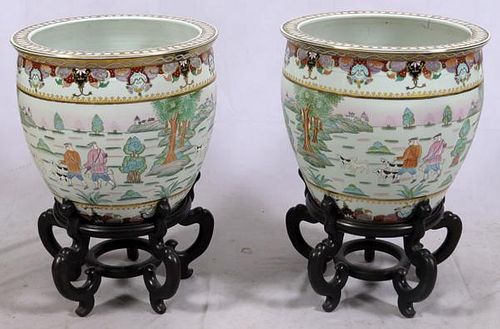 CHINESE PORCELAIN FISHBOWLS 20TH C PAIR