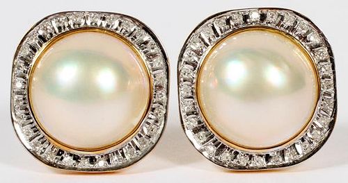 0.40CT DIAMOND AND MABE PEARL EARRINGS PAIR