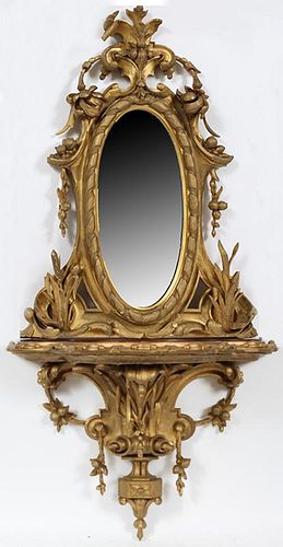 GILT WOOD CONSOLE AND MIRROR 19TH C.