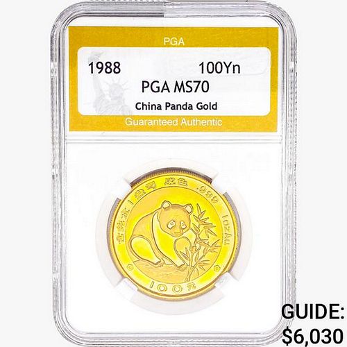 1988 1oz. Gold China Panda 100 Yuan PGA MS70 