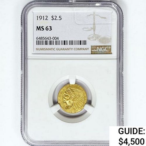 1912 $2.50 Gold Quarter Eagle NGC MS63 