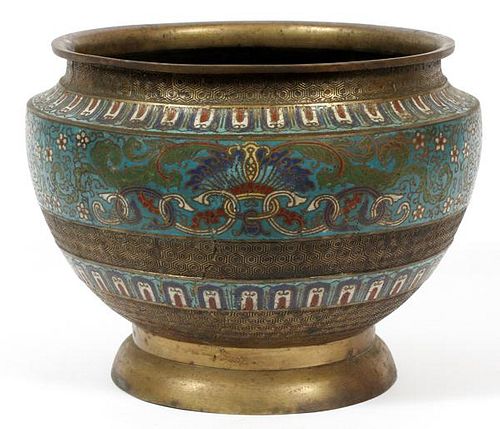 CHINESE BRONZE AND ENAMEL PLANTER