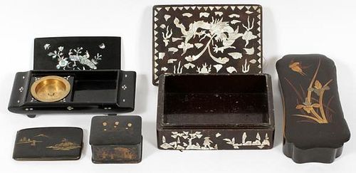 CHINESE MOTHER-OF-PEARL INLAY AND PAINTED BOXES