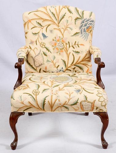 CHIPPENDALE STYLE UPHOLSTERED ARMCHAIR