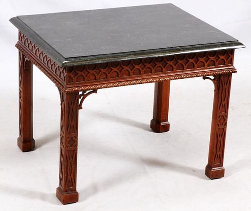 HENREDON CHIPPENDALE STYLE FAUX MARBLE TOP TABLE